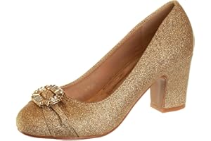 Badgley Mischka Closed Toe Heels for Kids Girls - Block Heel Dress Shoe Pumps with Crystal Frame (Sizes 13-6 Little Kid-Big Kid)