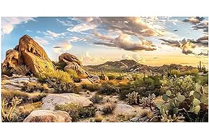 Dizifinn Reptile Habitat Background, Blue Sky Oasis Cactus Sun and Desert Terrarium Background with 6 EVA Double-Sided Tapes 48x24 inches/120x60