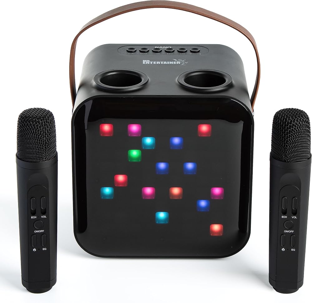 Mr Entertainer Nano Karaoke Machine & Portable Speaker 80W Dual Mics Lights
