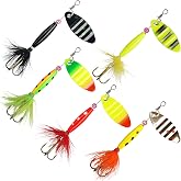 Inline Spinner Bait Kit, Feather Tail Hard Metal Fishing Spinner Lures | Fishing Metal Spinner Lures, Inline Spinnerbaits with Feathered Treble Hook for Bass Trout Walleye Salmon with Tackle Box