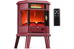 Electric Fireplace Heater 22 in Freestanding Fireplace Stove Infrared Fireplace RealSmart with 3D Flame Effect Remote Control, Timer, Overheating Protection Heater for Indoor Use Black (Christmas Red)