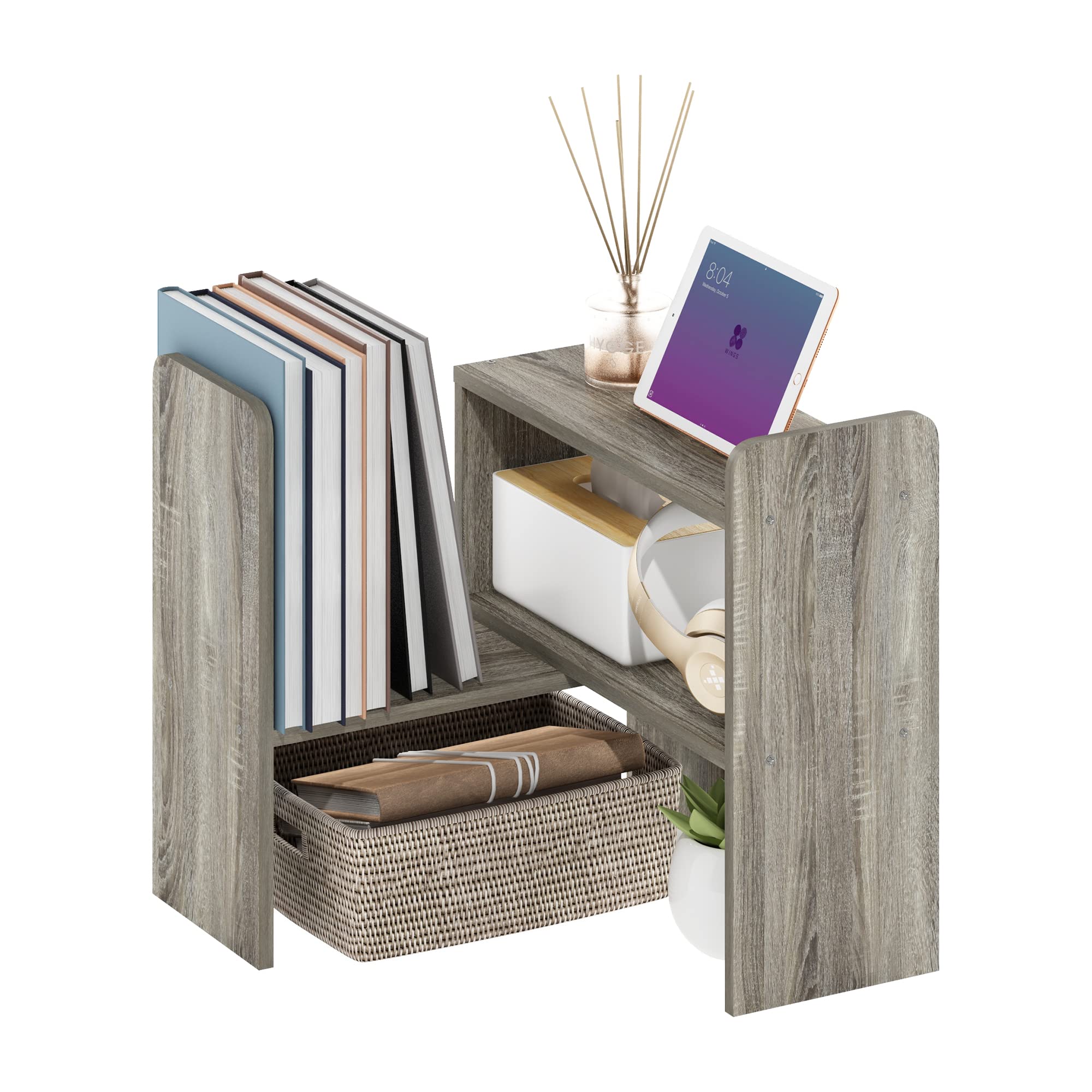 Furinno Desk Top Organizer Bookshelf, Engineered Wood, French Oak, 17.02 (D) x 60.2 (W) x 39.8 (H) cm