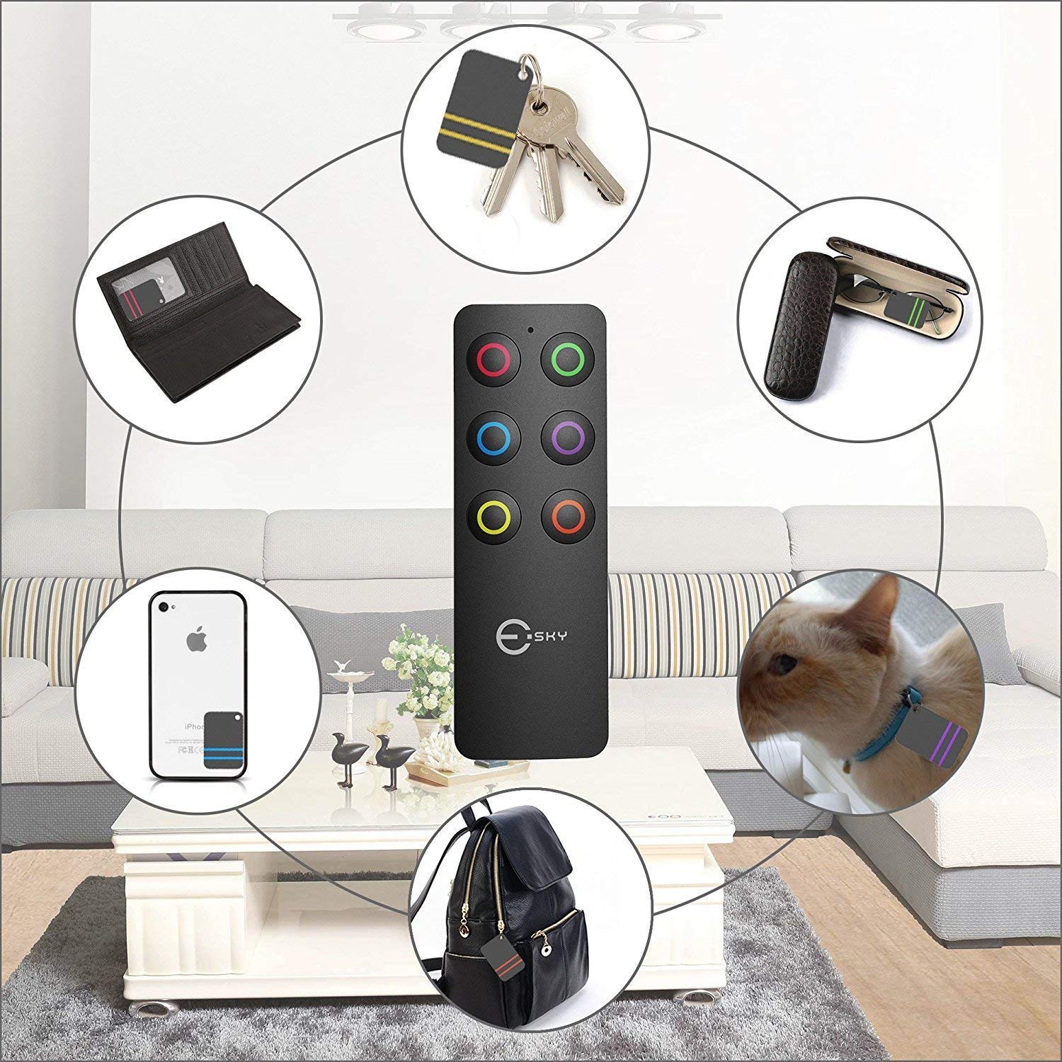 Esky Localisateur de clés, d\'Objets Perdus sans Fil Key Finder avec 6 récepteurs RF, pour trouver Ses clés, Son Portefeuille, ou Son Animal de Compagnie meilleurs cadeaux Noël