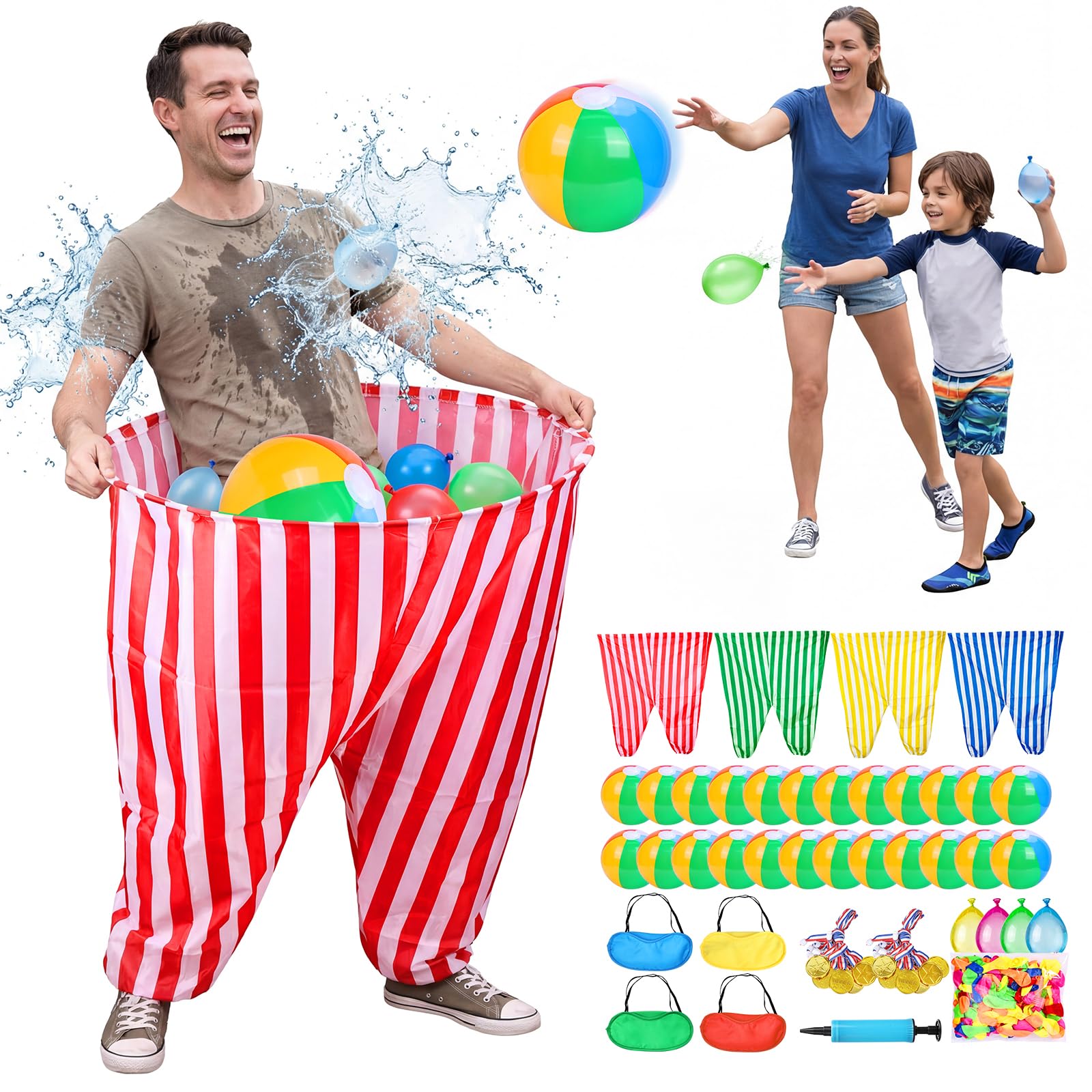 145 PCS Granny Pants Garden Game 4 Pack with 24 Balls, Sports Day Kit Outdoor Games Set Oversized Giant Trousers Ball Catch Game for Kids Adults, Field Day Carnival Birthday Party Family Reunion — image 1