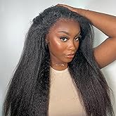 BLY Kinky Straight 3 in 1 Half Wig Human Hair for Women 180% Density Glueless Wear & Go No Lace Flip Over Half Wig Beginner Friendly Seamless Clip In Wigs 16 Inch