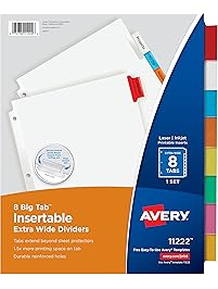 Avery Big Tab Insertable Extra Wide Dividers, 8 Multicolor Tabs, 1 Set (11222)