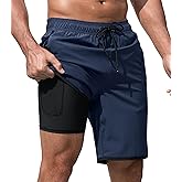 MOANOK Mens Swim Trunks with Compression Liner 9 Inch Quick Dry Bathing Suit Board Shorts with Zipper Pockets