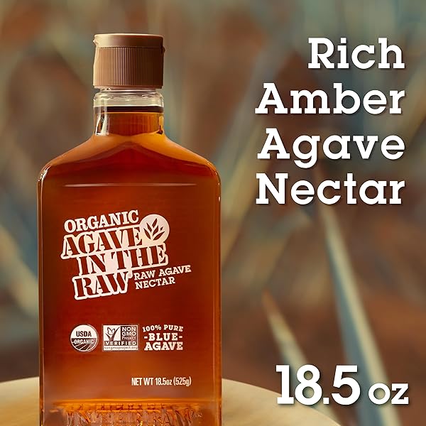 ORGANIC AGAVE IN THE RAW AGAVE NECTAR, 18.5 OZ., MADE WITH ORGANIC BLUE AGAVE FROM MEXICO, USDA ORGANIC, NON-GMO PROJECT VERIFIED, KOSHER VEGAN AND LOW GLYCEMIC INDEX