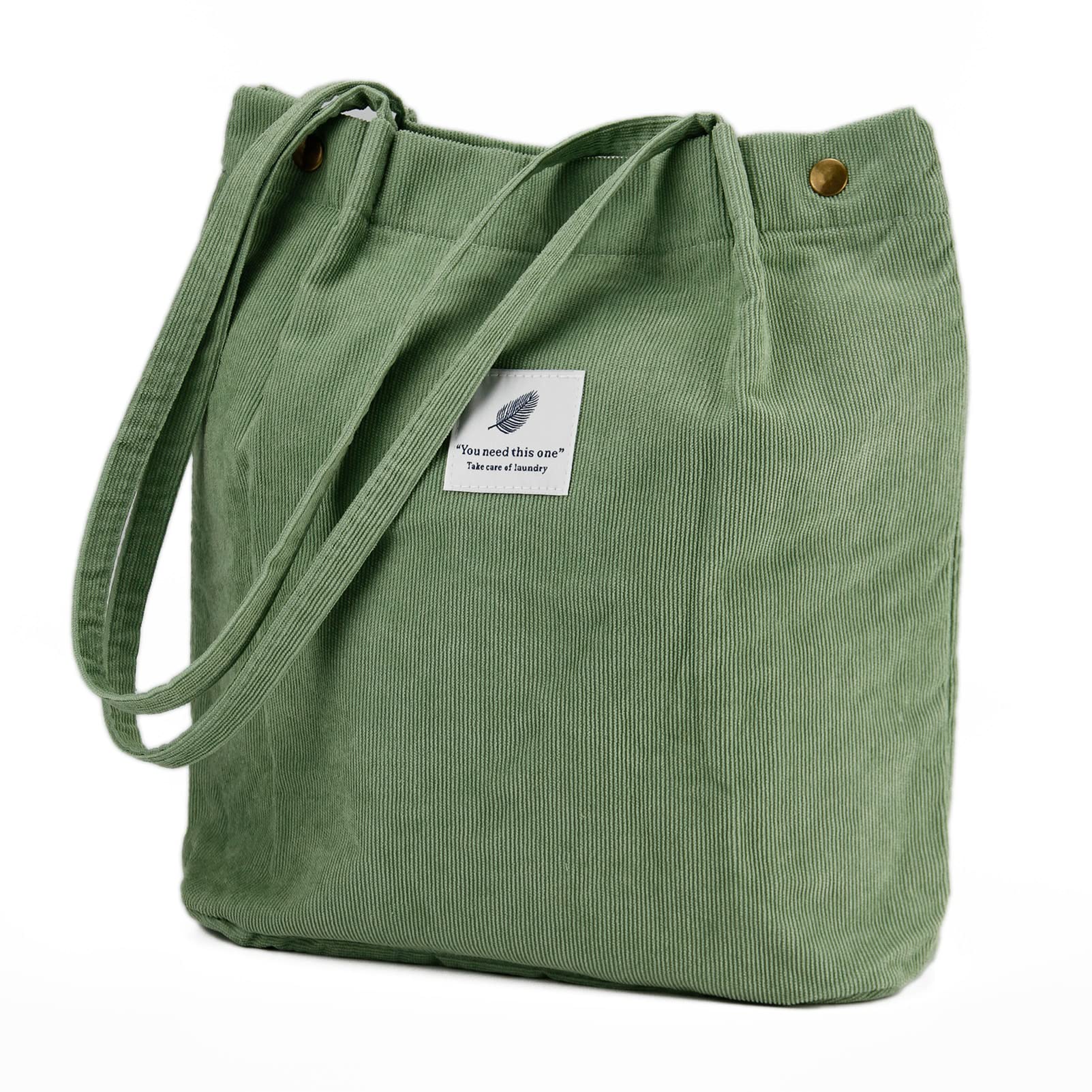 Photo 1 of Corduroy Tote Bag Cute Tote Bags for Women Shoulder Bag with Inner Pocket for Work Beach Travel and Shopping Grocery (Matcha Green)