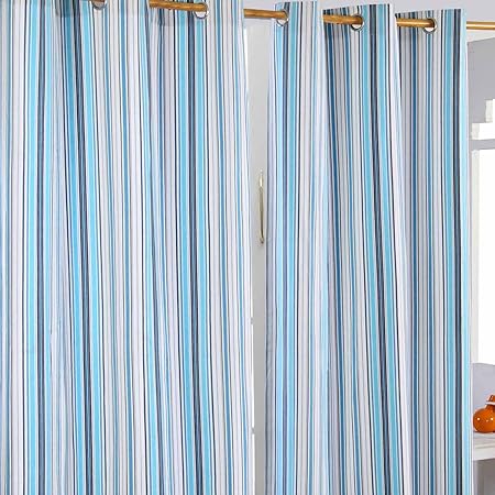 Homescapes New England Stripes Blue Navy White Eyelet Curtain