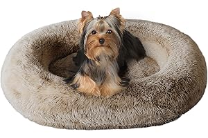 Cozzze Orthopedic Calming Dog Bed for Medium Dogs, Anti Anxiety Pet Bed with Removable Washable Cover, Fluffy Dog Sofa Bed Supportive Foam, Beige