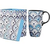 Topadorn Ceramic Latte Teacup Travel Coffee Porcelain Mug Ceramic Coffee Mug in Color Box 17 oz.,Blue