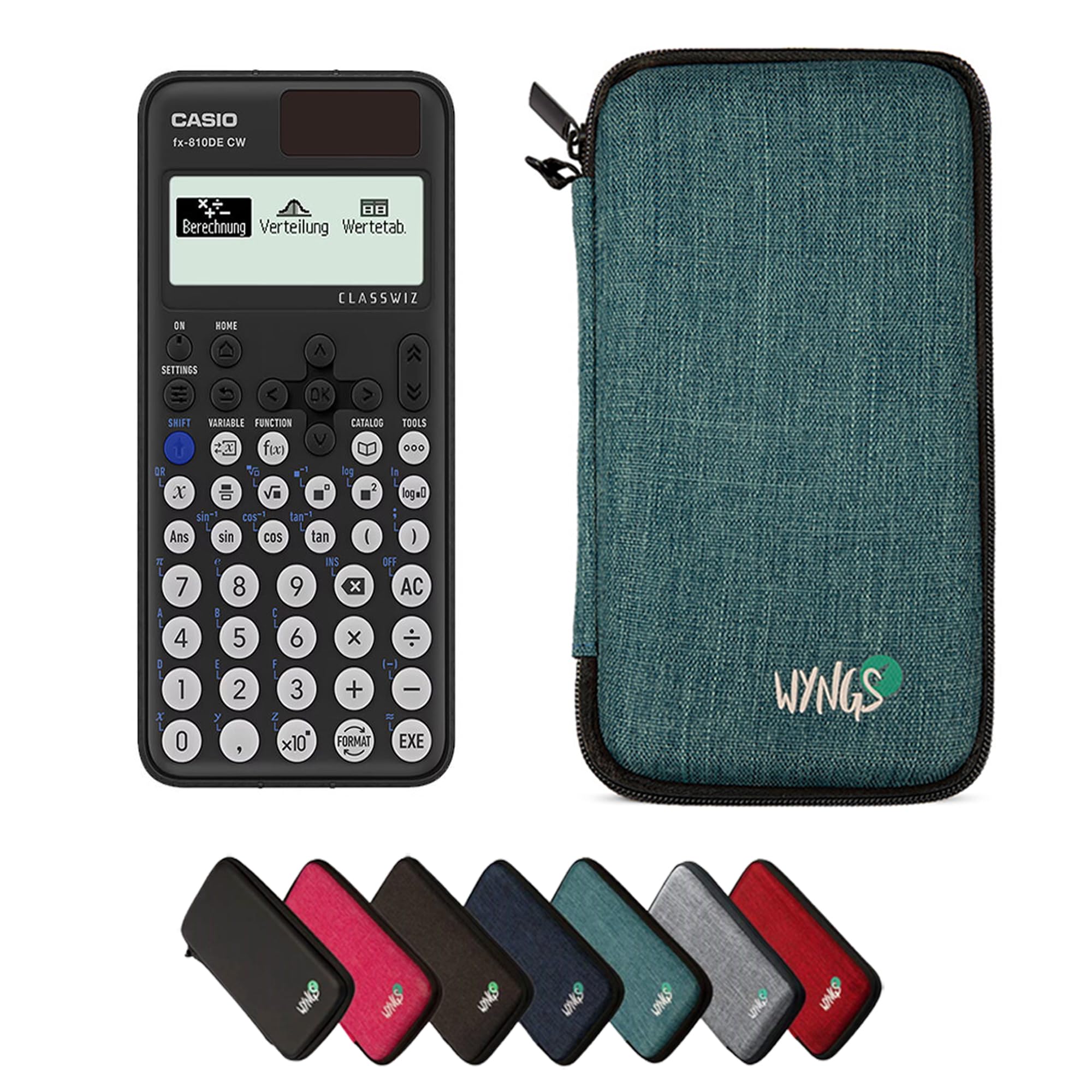 Casio fx-810DE CW including a WYNGS protective case in Turquoise - Basic Set (German)