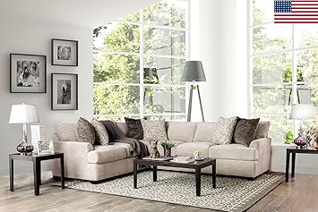 Amazon Com Esofastore Alisa Living Room Furniture Ivory Chenille