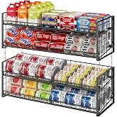 2-Pack Extra-Long Stackable Can Organizer for Pantry Shelf Storage | Can Rack for Kitchen Cupboard, Sturdy Standing Can Holder for Canned Food Goods Soda up to 90, 2 Tier, Black Can Dispenser