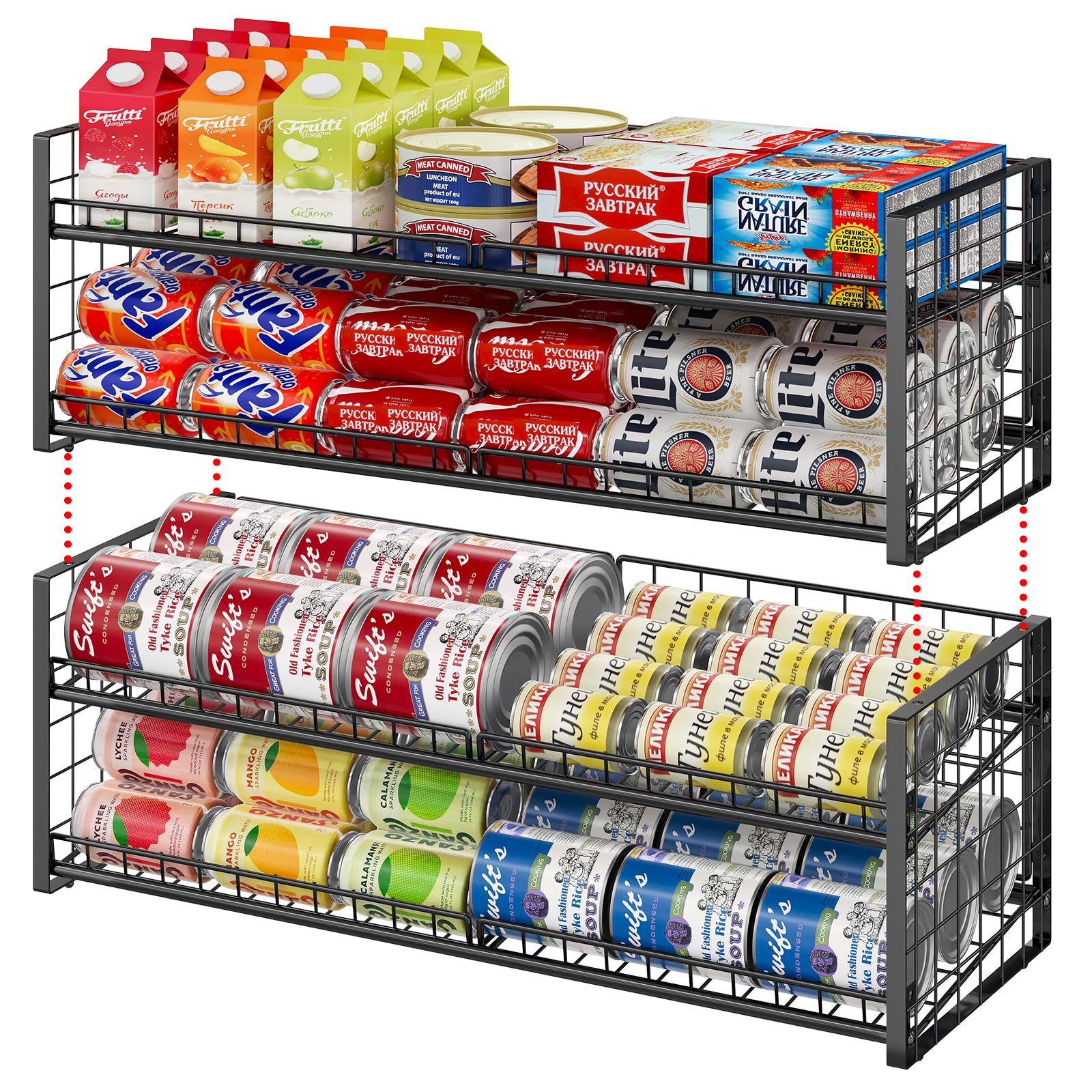 Photo 1 of 2-Pack Stackable Can Rack Organizer for Pantry, Stable Extra Long Storage for Kitchen Cabinet Cupboard, Rolling Can Holders for Canned Food, Dispenser for Snacks and Canned Soda