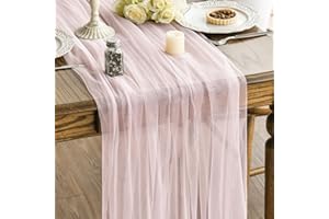 Artoid Mode Blushing Pink Gauze Table Runner 120 Inch 10FT, Seasonal Sheer Chiffon Cheesecloth Kitchen Dining Holiday Birthda