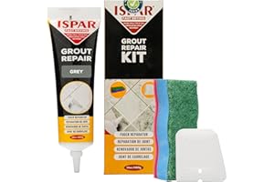 ISPAR Tile Grout Repair Kit (14 oz/ 400g) for Wall and Floors Tile Joints with Spatula and Sponge, Repair Mortar, Fill and Reviver The Joints, Quick-Drying, Ready Mixed Grout (Grey)