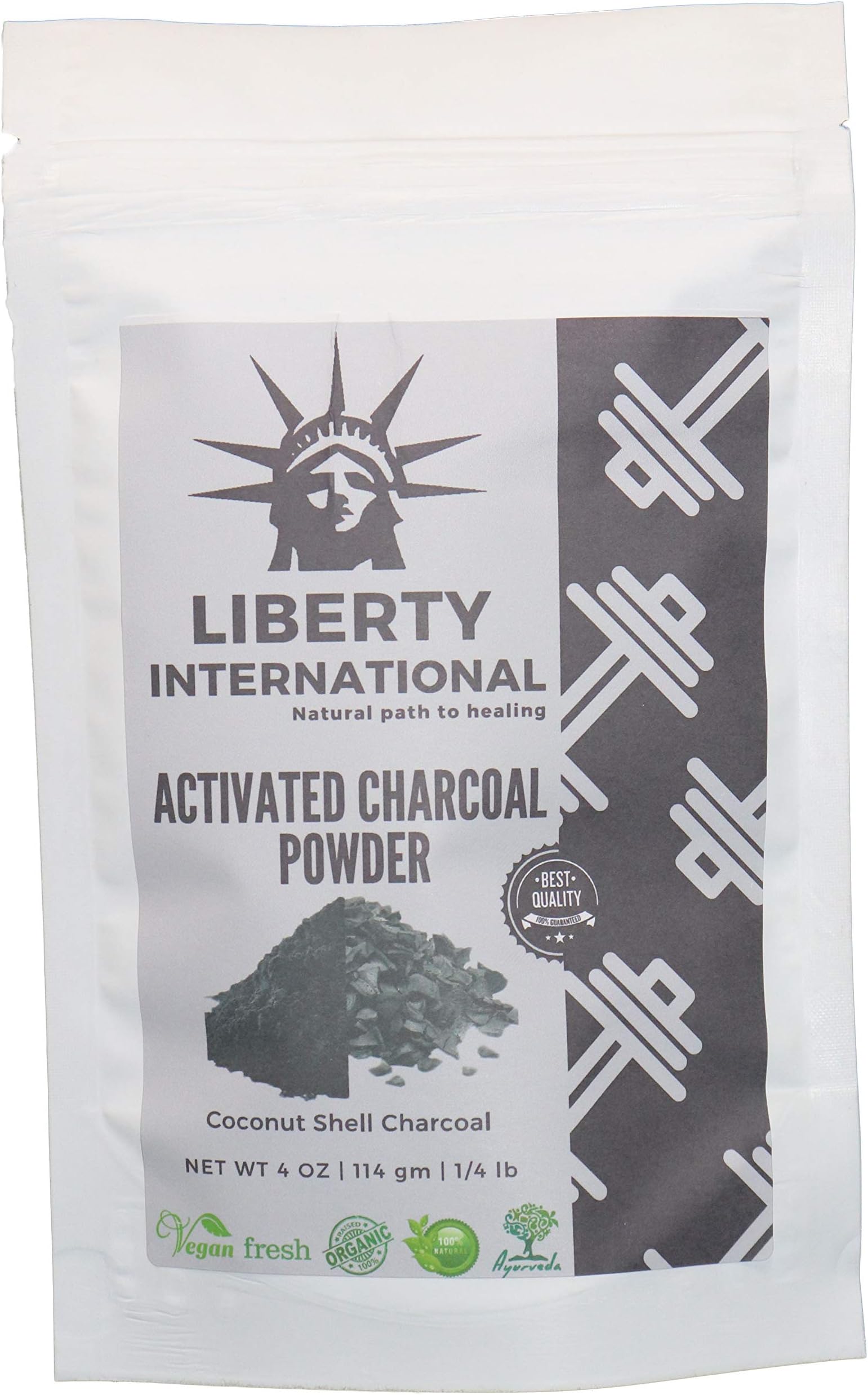 Liberty International Natural Activated Coconut Shell Charcoal Powder, For Skin Treatment, Instant Teeth Whitening & Face Wash (114G) Certified NT2426