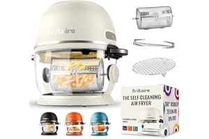 Fritaire Non-Toxic Air Fryer - Glass AirFryer 5 Quart w/ 360 Visibility, Self-Cleaning, 400F Vortex Air Fryer for Even Cooking, BPA-Free Teflon Free, 6-in-1 Functions, Rotisserie, Roast, Bake - White