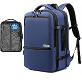 Dinictis Vacuum Seal Travel Backpack 60L Built-in Pump, Expandable Backpack with Vacuum Compression Fits 17 inch Laptop, Water Resistant Carry On Suitcase Luggage for Short Trip and Business-Blue
