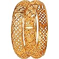Touchstone Indian Bollywood Trend Splendid Traditional Craftsmanship Mesh Work Wrist Enhancing Designer Jewelry Bracelets Bangles Set of 2 in Gold Tone for Women.