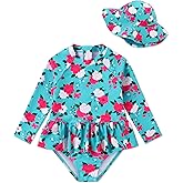 Redair Toddler Girls One Piece Swimsuit Long Sleeve Bathing Suit with Hat UPF 50+ Sun Protection 1-5T