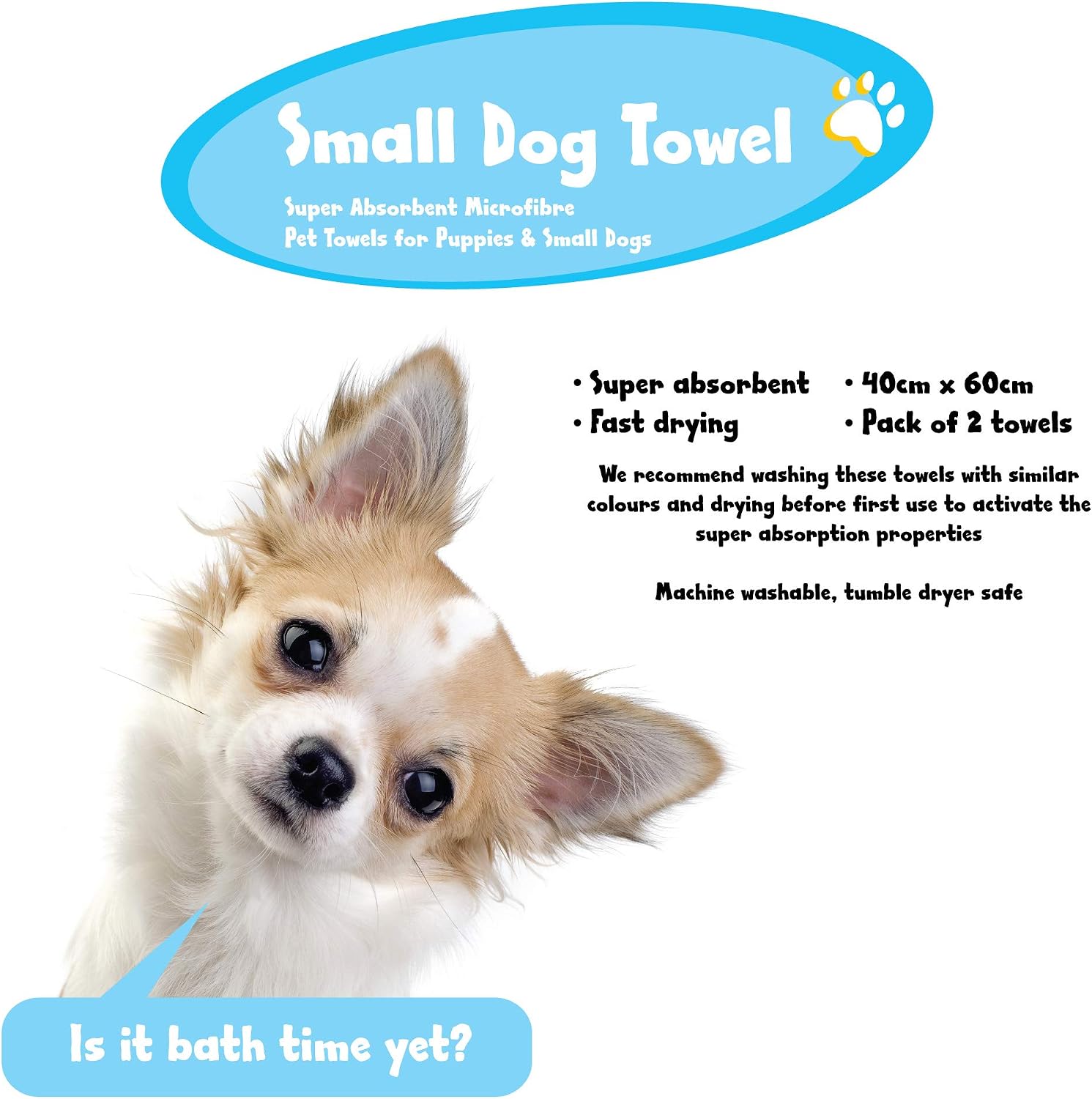 Cloveree Small Dog and Puppy Towel, Absorbent and Quick Drying Microfiber Pet Towels - 2 Pack, Blue - Image 5