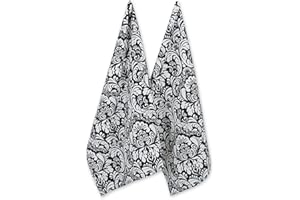 DII Cotton Damask Kitchen Dish Towels, 28 x 18 Set of 2, Low Lint Decorative Tea Towel for Everyday Cooking and Baking-Black