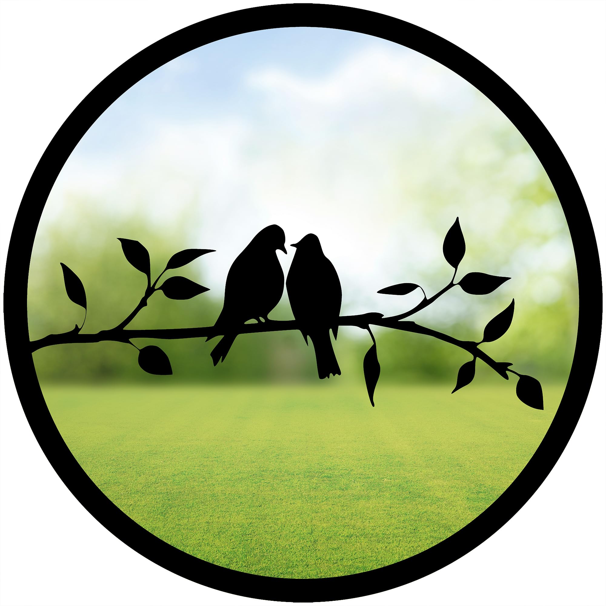 Sun Catcher Garden Decor Two Little Birds Garden Mirror Range of Sizes Round Mirror Outside Rust Resistant Acrylic Fixings Included Gift (33cm / 13 inch)