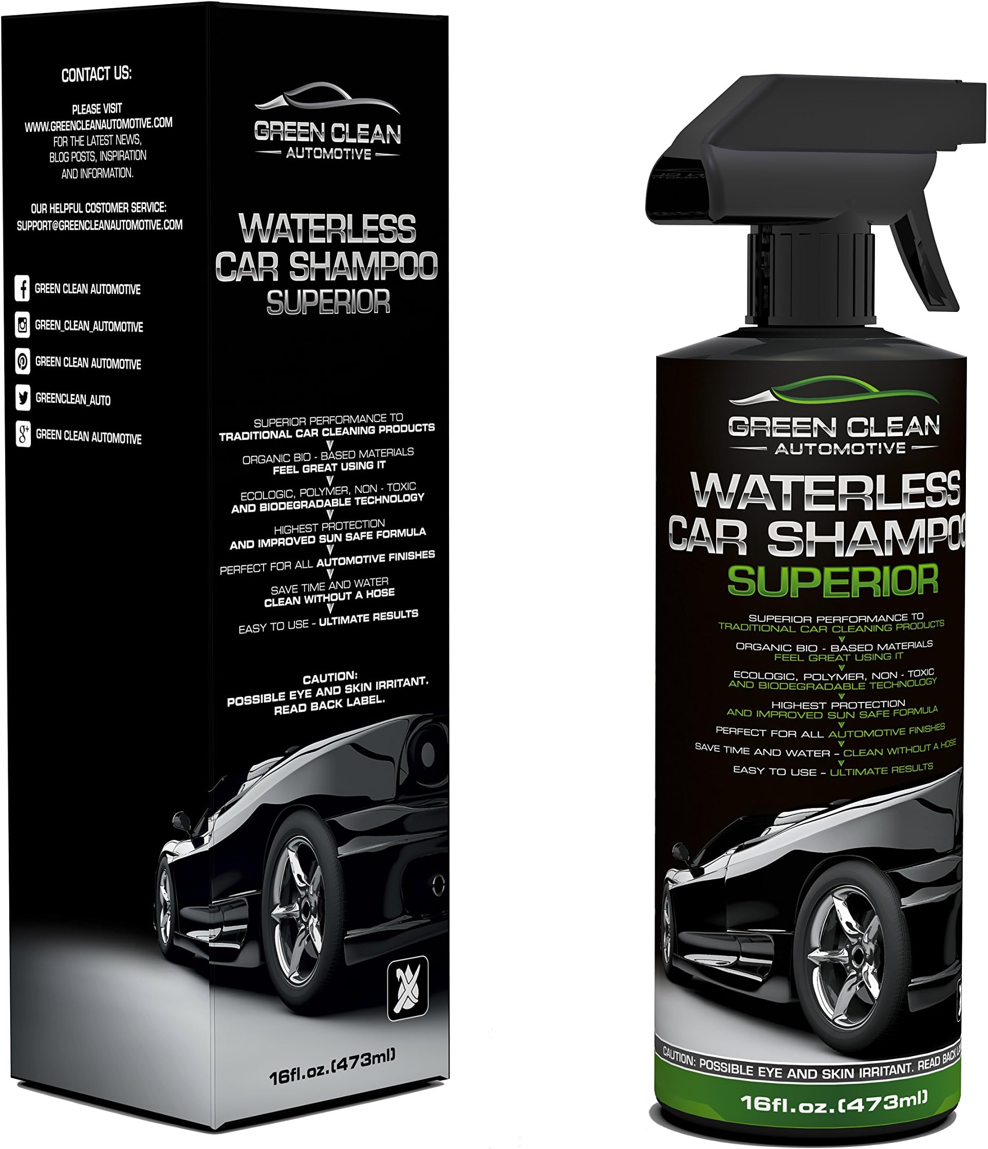 Green Clean Automotive Waterless Car Shampoo Superior - Best Ecological Car Care Product - Spot-Free - Wash Without Hose & Water - Spray On Wipe Off - Ultimate Shine & Protection - Ready To Use 16 oz