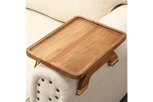 SINWANT Couch Arm Table,Acacia Wood Sofa Arm Rest Tray for Couch,13.78" Foldable Couch Armrest Tray Tables for Home Apartment Small Spaces