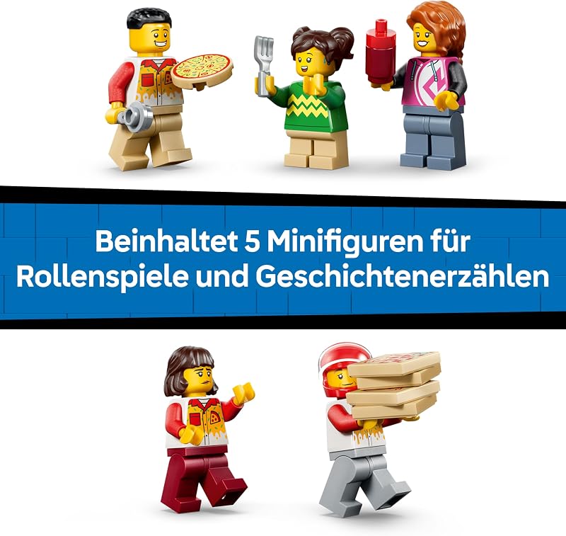 City Pizza-Liefererlebnis mit Fahrzeugen - inkl. Spielzeugauto, Roller, Drohne, Arcade-Automat und 4 Minifiguren - Geburtstagsgeschenk für Jungen ab 6 Jahren - 60496 — Foto 6 von 8