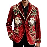 Christmas Suit for Men Ugly Lightweight Xmas Printed Blazer Casual One Button Holiday Party Fit Jacket with Pockets