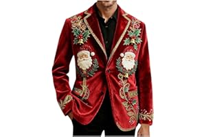 Christmas Blazer for Men Xmas Tree Graphic Printed Button Corduroy Jacket Comfy Holiday Jackets with Pockets