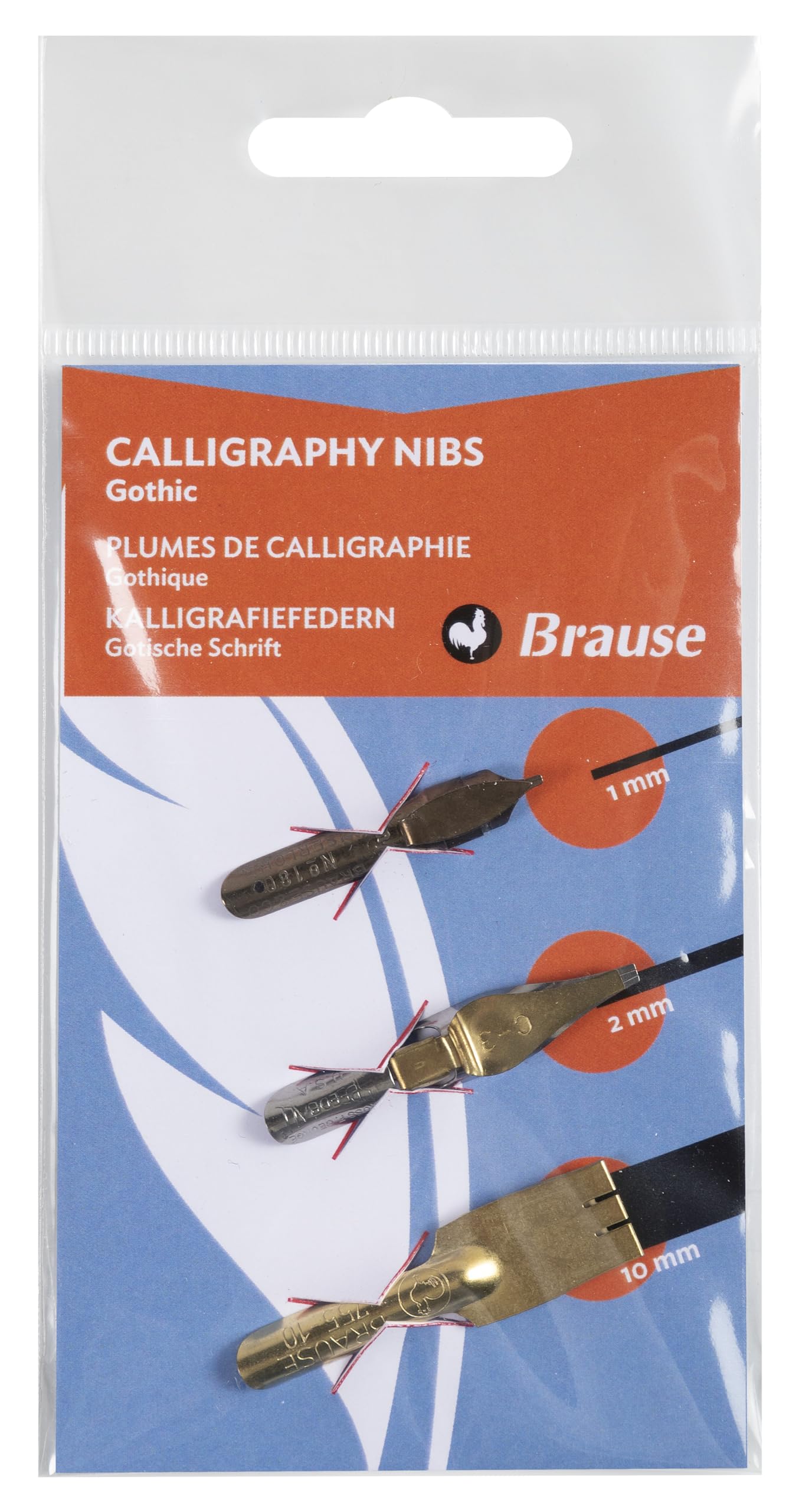 Brause 16508B - Set of 3 Gothic style calligraphy nibs (Bandzug 1 mm and 2.5 mm and Plakat 10 mm writing nibs) - Calligraphy - Drawing - Creative tools