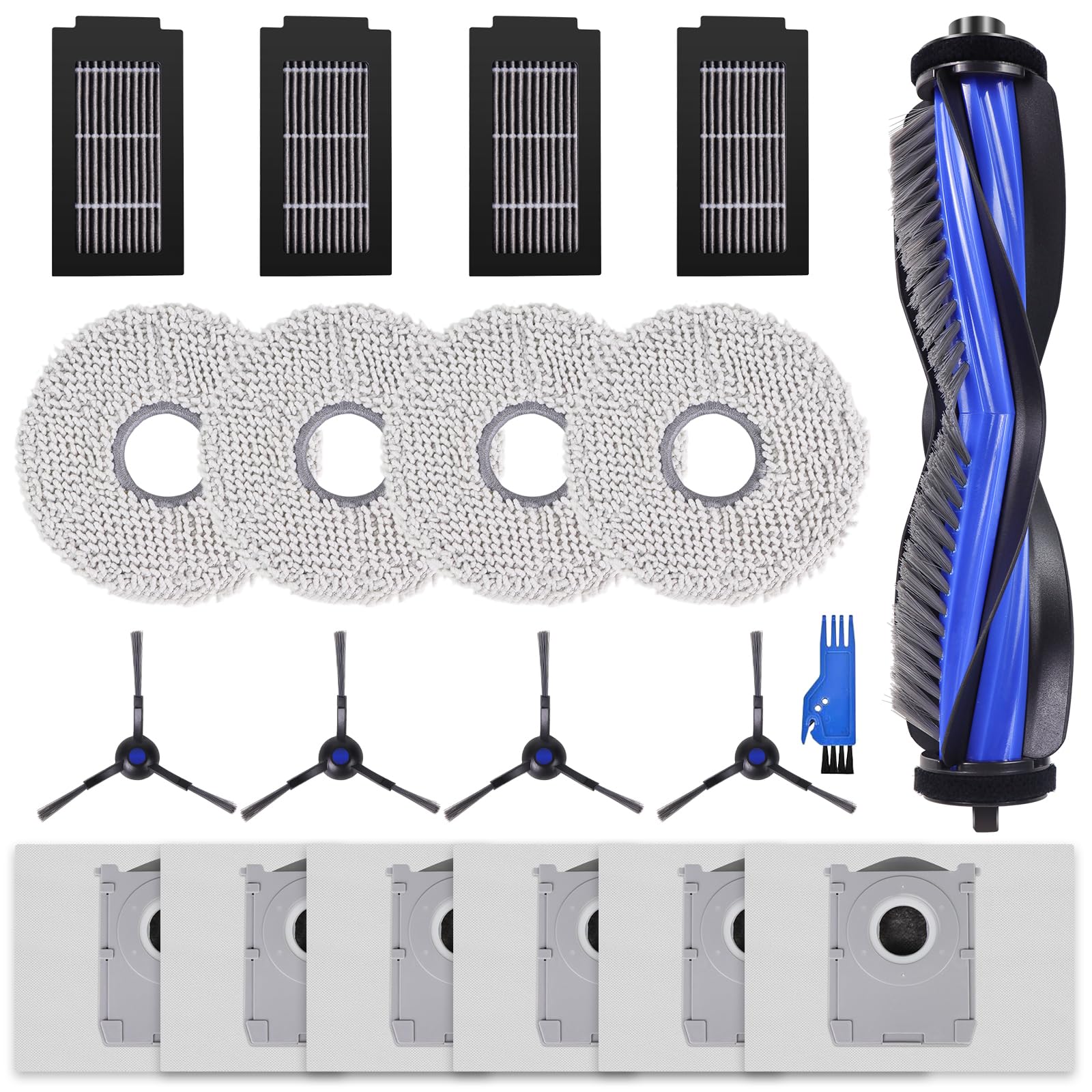 VIEWALL T50 Zubehör für Ecovacs Deebot T50 Pro Omni/T50 Omni/T50 Pro Omni Gen2/T50 Omni Gen2 Staubsauger,1 Hauptbürste, 4 Wischtücher,4 Seitenbürsten,4 HEPA-Filter,6 Staubbeutel,1 Reinigungswerkzeug
