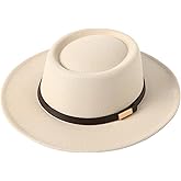 Lanzom Women Vintage Wide Brim Warm Wool Fedora Hat Belt Panama Hat Felt Jazz Hat