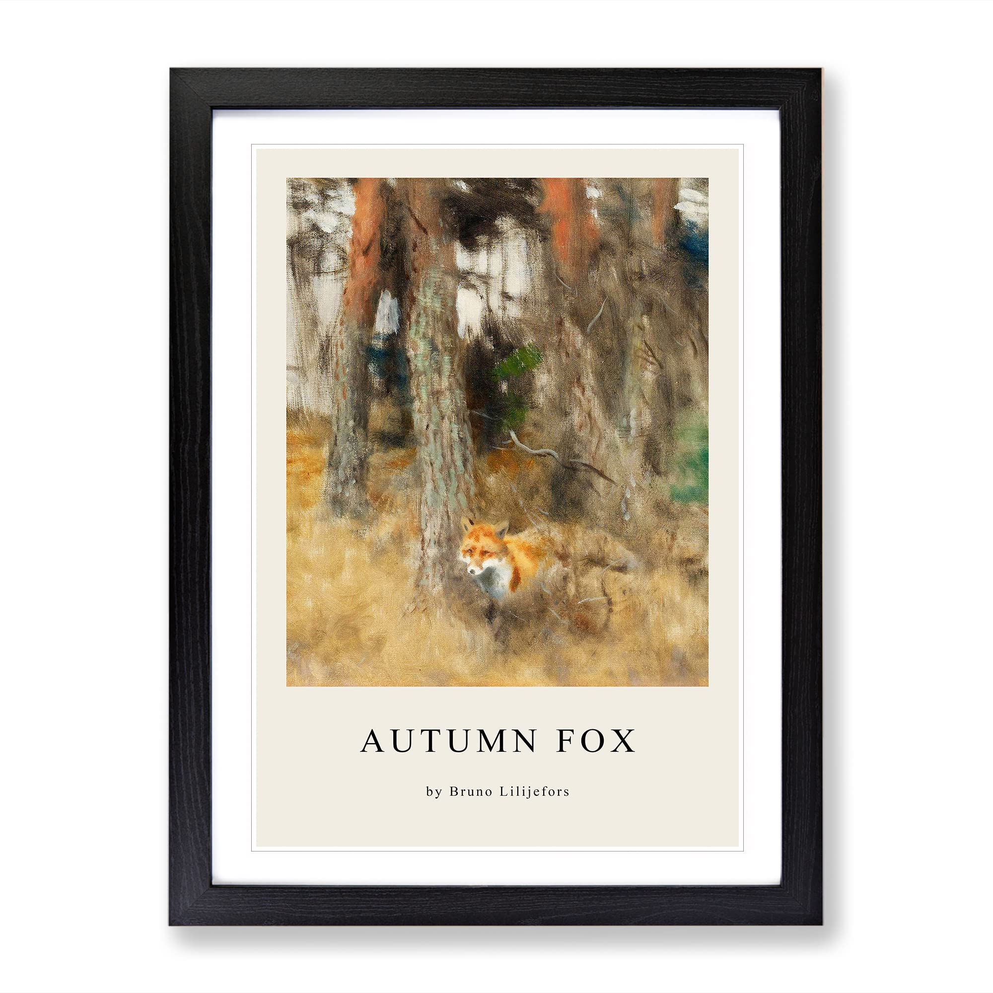 Roaming Fox By Bruno Liljefors Exhibition Museum Painting Framed Wall Art Print, Ready to Hang Picture for Living Room Bedroom Home Office Décor, Black A4 (34 x 25 cm)