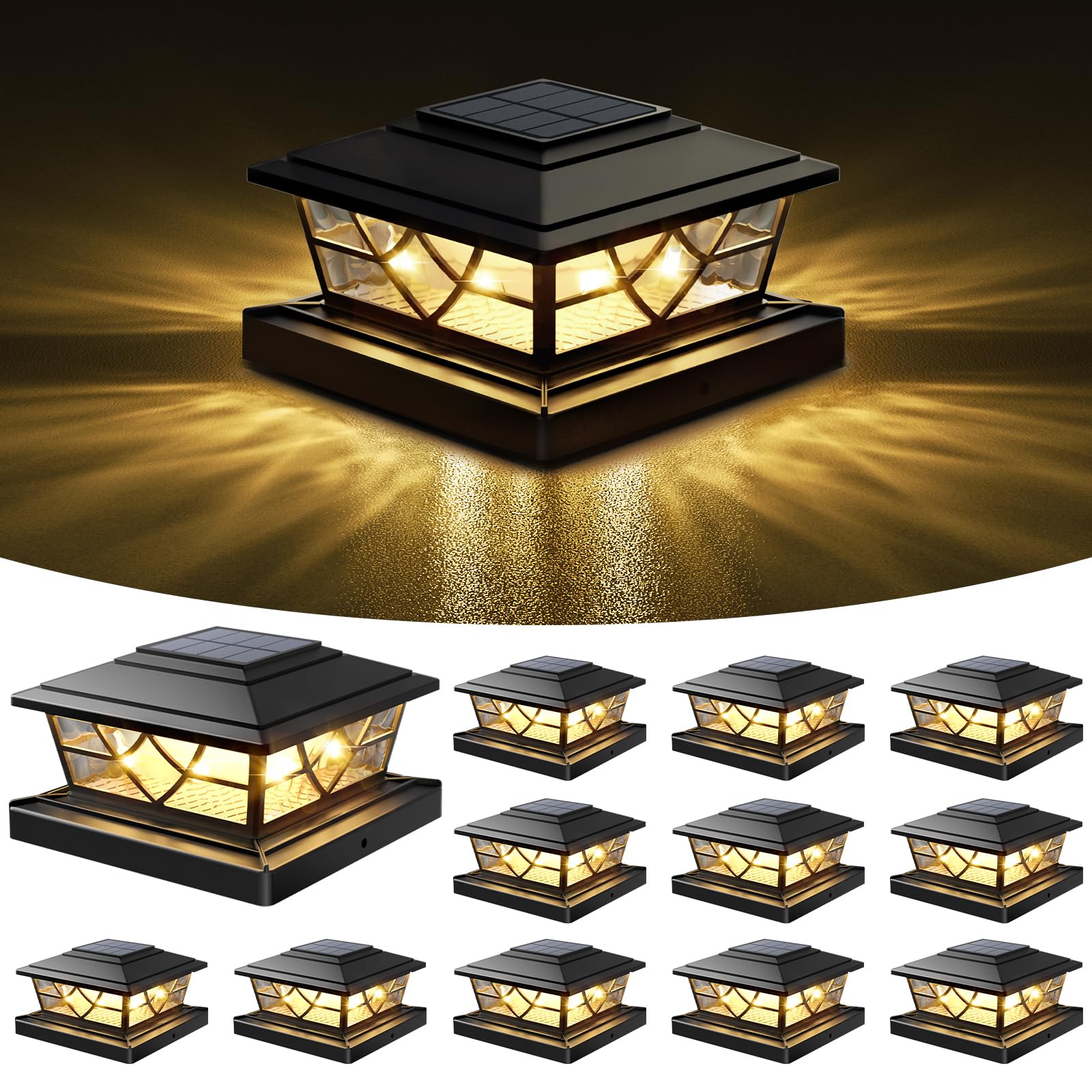 Photo 1 of NIORSUN Solar Post Lights Outdoor 12 Pack, 2 Modes LED, Deck Fence Post Solar Lights for 3.5x3.5 4x4 5x5 5.5x5.5 Caps Patio Garden Decoration, Black