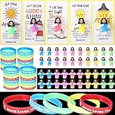 Barydat 50 Set Mini Christ Gifts Glow in the Dark Include Mini Jesus Figures Silicone Wristbands Blessing Cards for Christ Party Favors Sunday School Gifts Religious Toys to Hide and Seek