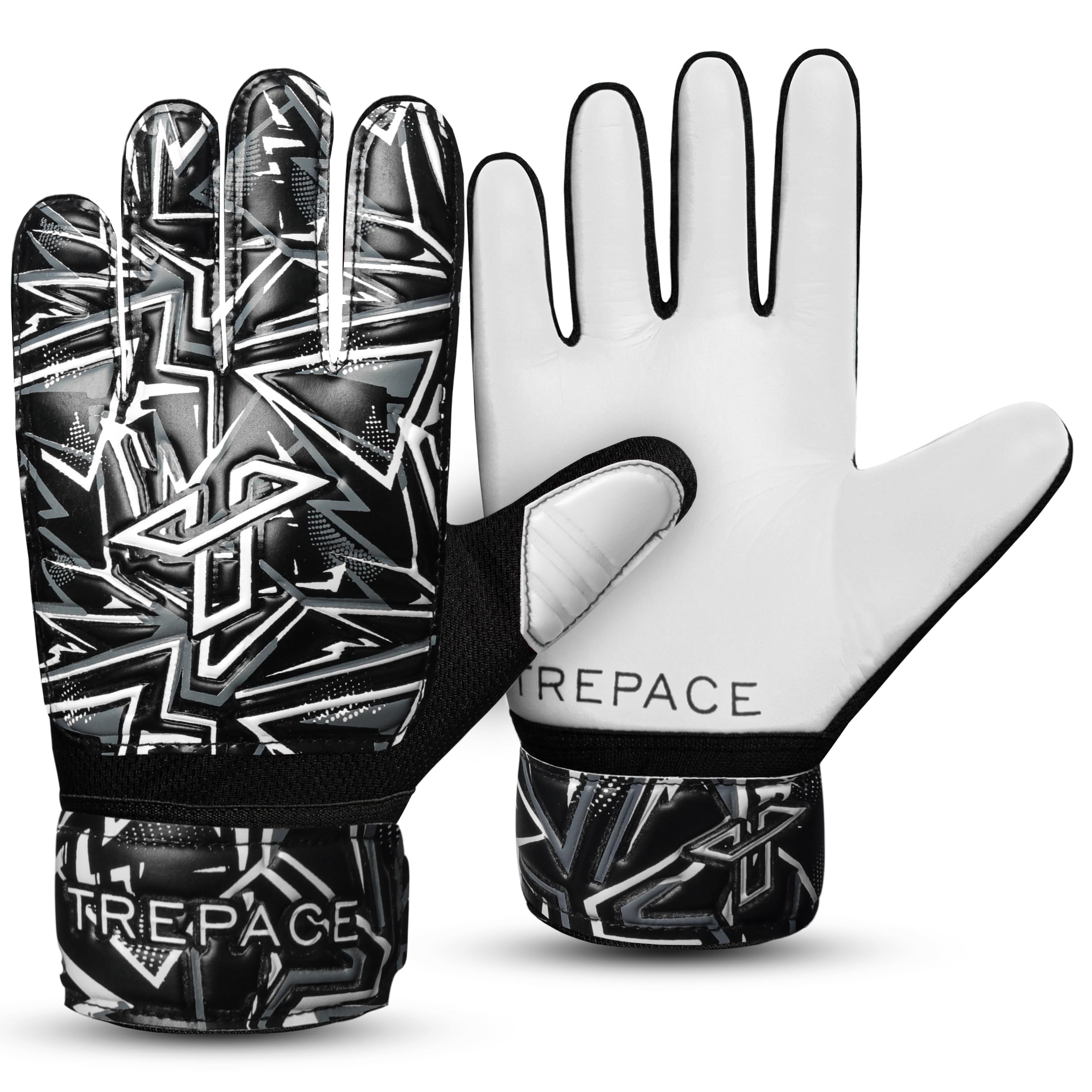 Trepace SPORTS Football Goalkeeper Gloves For Boys Kids Youth Children Soccer Goalie Goalkeeping Glove with Grip Palms (White, 4)