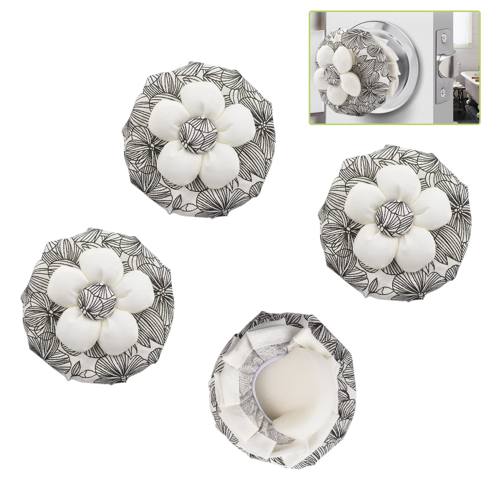 UFURMATE Door Handle Covers, 4Pcs Decorative Round Door Knob Covers Soft Floral Door Handle Glove Covers Anti-Static Safety Door Knob Protector for Doorknob