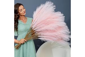 FOTEEWL 8 PCS Faux Pampas Grass Decor 38"/3.1FT Tall Fake Pompas Floral Large Artificial Pompous Grass Branches Plants for Floor Vase Filler Home Boho Decoration (Pink)