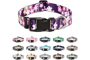 Mercano Adjustable Dog Collar - Special Design Patterns, Soft Nylon Comfortable Durable Pet Collar for Small Medium Large Dogs (M, Floral Pink)