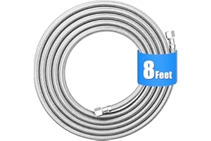 HAOCHEN Refrigerator water line - 8 FT Premium Stainless Steel Braided Ice Maker Water Hose,Food grade PEX Inner Tube Fridge Water Line with 1/4" Fittings for Refrigerator Ice Maker