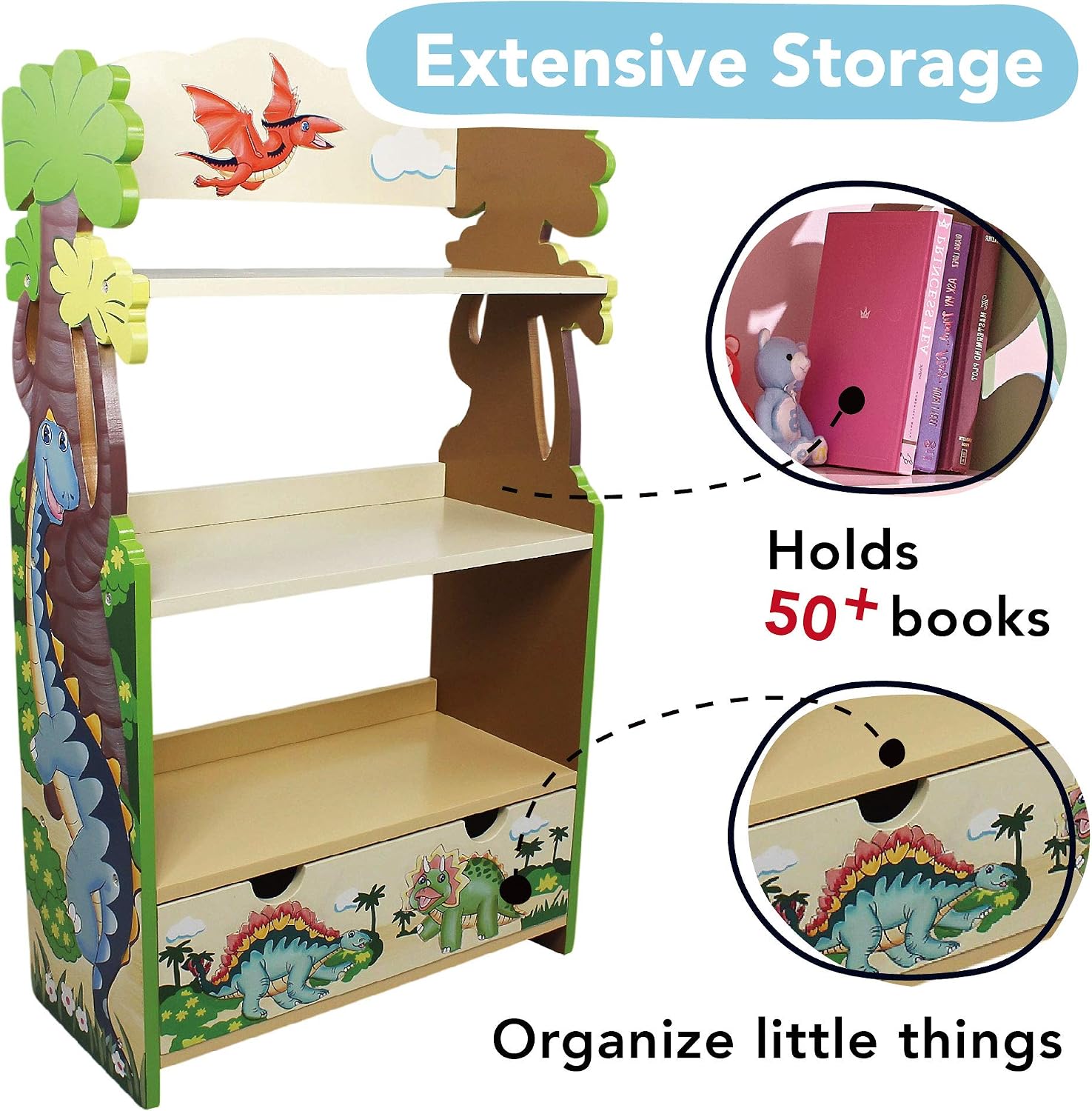 Fantasy Fields Dinosaur Kingdom Hand Crafted Kids Wooden Bookcase TD-0069A, Multi-colour - Image 3