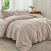 Andency Queen Comforter Set Khaki, 3 Pieces Boho Tufted Lightweight Fall Bedding Comforter Set for Queen Bed, Soft Fluffy Bed Comforter Tan (90x90In Comforter & 2 Pillowcases)