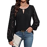Blooming Jelly Womens Dressy Casual Tops Business Eyelet Long Sleeve Shirts Work Office Cute Blouses Trendy Fall Outfits