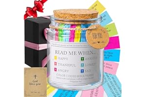 BREVYNX Handmade Bible Verse Jar with Greeting Card -Church Gifts,Read Me When Bible Verses Jar for Emotions and Feelings, Christian Gifts for Women Men, Prayer Hope Jar,With 50-inch Ribbon Bow